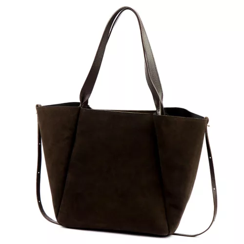Luka 25-079 sötétbarna női velúr bőr válltáska, shopper 50 x 34 x 17 cm