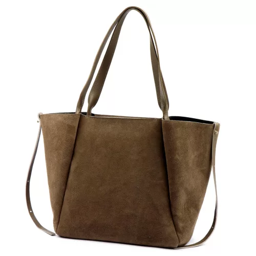 Luka 25-079 mogyoró színű női velúr bőr válltáska, shopper 50 x 34 x 17 cm