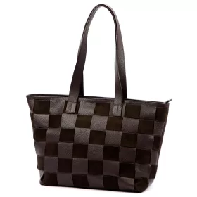   Luka 25-080 barna-kockás női bőr válltáska 45 x 29 x 14 cm