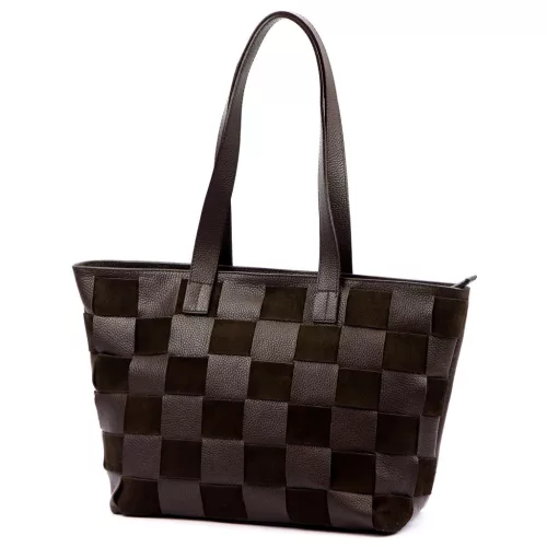 Luka 25-080 barna-kockás női bőr válltáska 45 x 29 x 14 cm