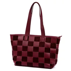   Luka 25-080 bordó-kockás női bőr válltáska 45 x 29 x 14 cm