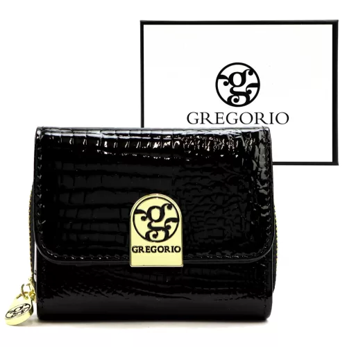 Gregorio GF128 fekete mini női krokodilbőr mintás pénztárca 9 x 7.5 x 3.5 cm