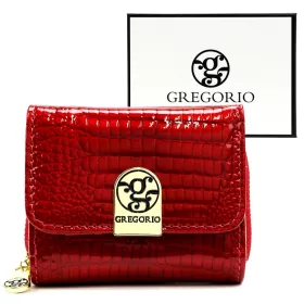   Gregorio GF128 piros női krokodilbőr mintás mini pénztárca 9 x 7.5 x 3.5 cm