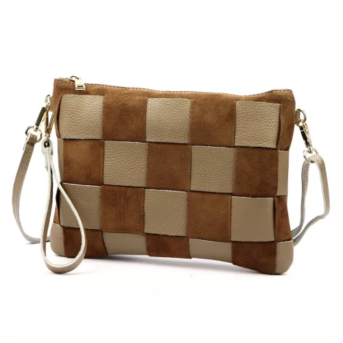 Luka 26-005 mogyoró barna-taupe női bőr kézitáska, oldaltáska 27 x 19 x 6 cm