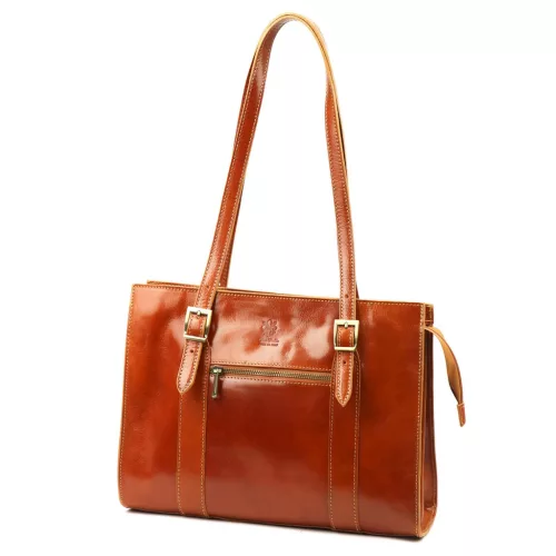 Florence 54 ZIP konyakbarna női bőr válltáska 36 x 27 x 12 cm