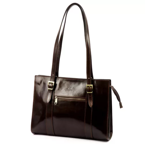 Florence 54 ZIP csokoládébarna női bőr válltáska 36 x 27 x 12 cm