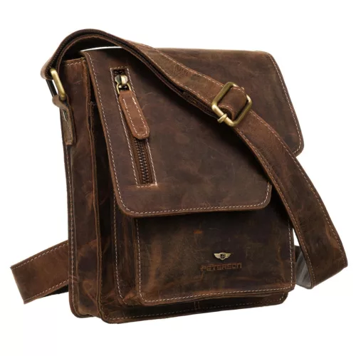 Peterson PTN PTE-NSH barna férfi bőr oldaltáska 18.5 x 23 x 11 cm