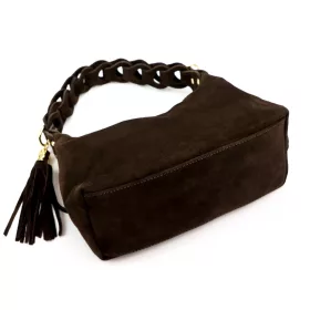   Luka 26-032 női, sötétbarna velúr bőr kézitáska, oldaltáska 26 x 21 x 11 cm