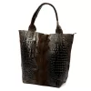 Luka 26-026 sötétbarna női krokodil mintás bőr válltáska, shopper 40 x 36 x 19 cm