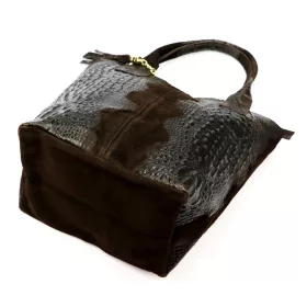   Luka 26-026 sötétbarna női krokodil mintás bőr válltáska, shopper 40 x 36 x 19 cm