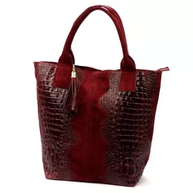   Luka 26-026 bordó női krokodil mintás bőr válltáska, shopper 40 x 36 x 19 cm
