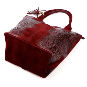   Luka 26-026 bordó női krokodil mintás bőr válltáska, shopper 40 x 36 x 19 cm