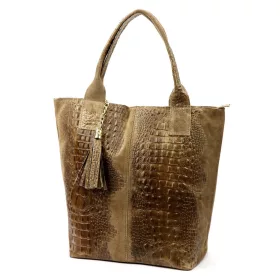   Luka 26-026 világosbarna női krokodil mintás bőr válltáska, shopper 40 x 36 x 19 cm