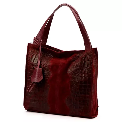 Luka 26-010 CROCO női, bordó krokodil mintás velúr bőr válltáska 34 x 34 x 13 cm