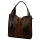 Luka 26-010 CROCO női, sötétbarna krokodil mintás velúr bőr válltáska 34 x 34 x 13 cm