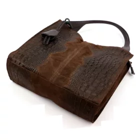   Luka 26-010 CROCO női, sötétbarna krokodil mintás velúr bőr válltáska 34 x 34 x 13 cm