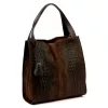Luka 26-010 CROCO női, sötétbarna krokodil mintás velúr bőr válltáska 34 x 34 x 13 cm
