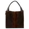 Luka 26-010 CROCO női, sötétbarna krokodil mintás velúr bőr válltáska 34 x 34 x 13 cm