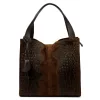 Luka 26-010 CROCO női, sötétbarna krokodil mintás velúr bőr válltáska 34 x 34 x 13 cm