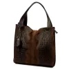 Luka 26-010 CROCO női, sötétbarna krokodil mintás velúr bőr válltáska 34 x 34 x 13 cm