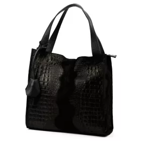   Luka 26-010 CROCO női, fekete krokodil mintás velúr bőr válltáska 34 x 34 x 13 cm