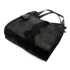   Luka 26-010 CROCO női, fekete krokodil mintás velúr bőr válltáska 34 x 34 x 13 cm