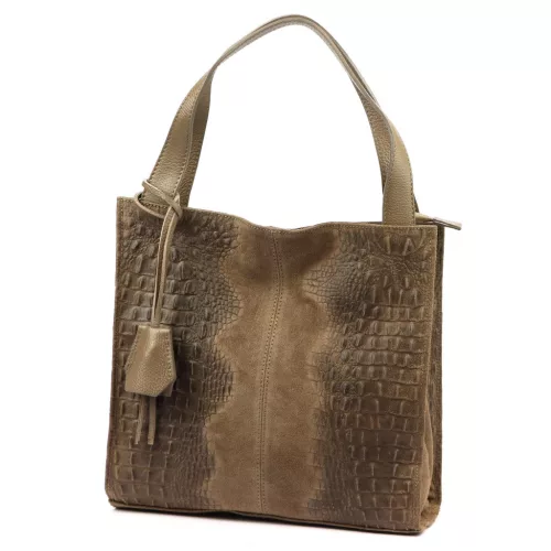 Luka 26-010 CROCO női, taupe krokodil mintás velúr bőr válltáska 34 x 34 x 13 cm