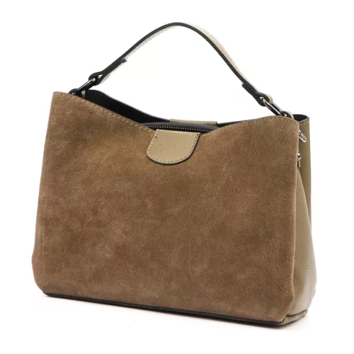 Luka 26-009 taupe női velúr bőr kézitáska 26 x 21 x 11 cm