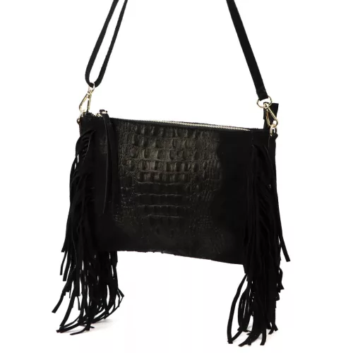 Luka 26-015 CROCO fekete női krokodil mintás bőr válltáska, oldaltáska 30 x 21 x 6 cm