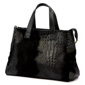   Luka 26-034 CROCO fekete krokodil mintás női bőr kézitáska 40 x 28 x 15 cm