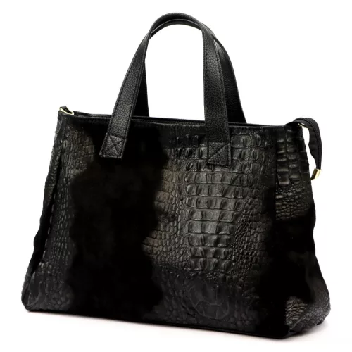 Luka 26-034 CROCO fekete krokodil mintás női bőr kézitáska 40 x 28 x 15 cm