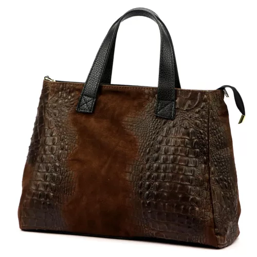 Luka 26-034 CROCO sötétbarna női krokodil mintás velúr bőr kézitáska 40 x 28 x 15 cm