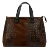 Luka 26-034 CROCO sötétbarna női krokodil mintás velúr bőr kézitáska 40 x 28 x 15 cm