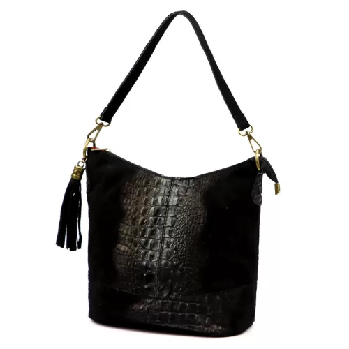 Luka 26-027 CROCO női, fekete krokodil mintás bőr válltáska 26 x 26 x 16 cm