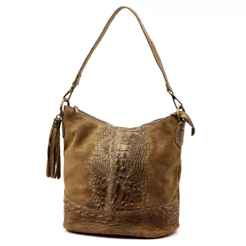 Luka 26-027 CROCO barna női bőr válltáska 26 x 26 x 16 cm