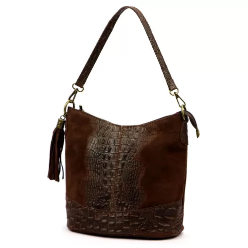 Luka 26-027 CROCO női barna bőr válltáska 26 x 26 x 16 cm