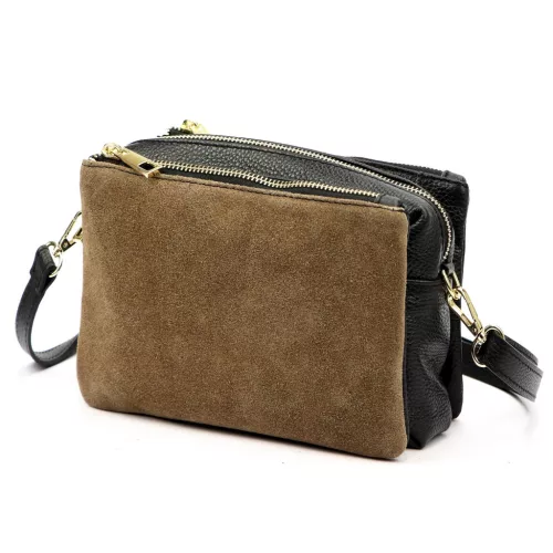 Luka 26-024 női mogyoró-fekete bőr oldaltáska 20 x 15 x 10 cm