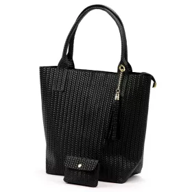   Luka 26-028 fekete női bőr válltáska, shopper 42 x 35 x 16 cm