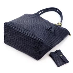   Luka 26-028 sötétkék női bőr válltáska, shopper 42 x 35 x 16 cm