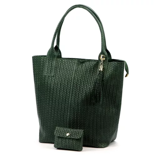 Luka 26-028 női zöld bőr válltáska, shopper 42 x 35 x 16 cm