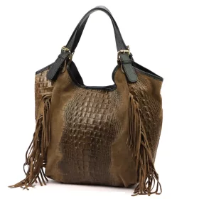   Luka 25-019 CROCO barna női bőr kézitáska 37 x 32 x 13 cm