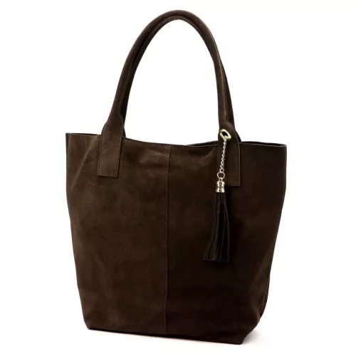 Luka 26-036 barna női velúr bőr válltáska, shopper 40 x 36 x 15 cm
