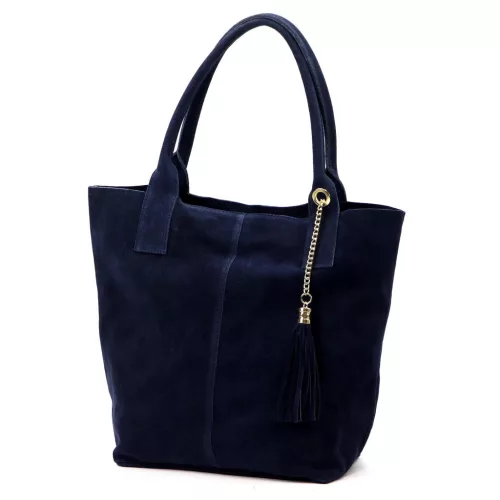 Luka 26-036 sötétkék női velúr bőr válltáska, shopper 40 x 36 x 15 cm