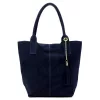 Luka 26-036 sötétkék női velúr bőr válltáska, shopper 40 x 36 x 15 cm