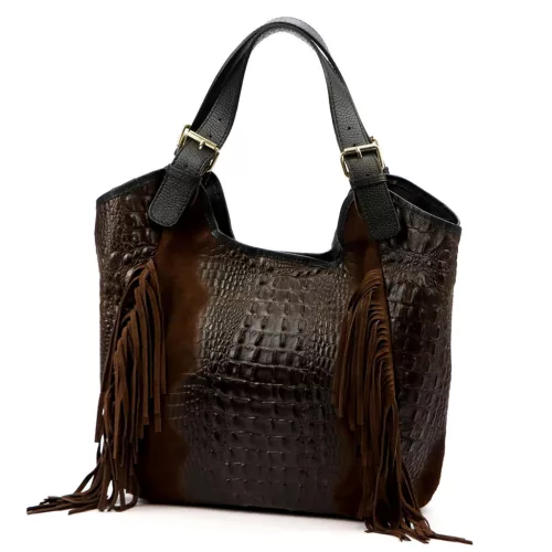 Luka 25-019 CROCO barna női bőr kézitáska 37 x 32 x 13 cm
