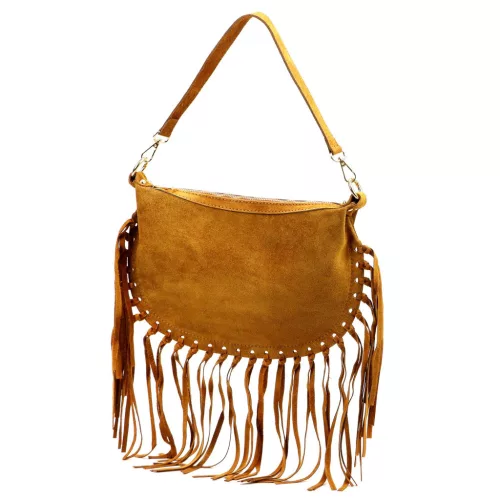 Luka 25-015 konyakbarna női velúr bőr kézitáska, válltáska 34 x 21 x 5 cm