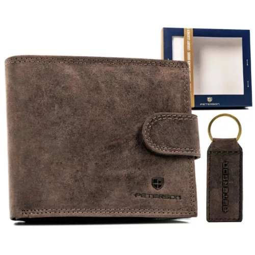 Peterson PTN SET-M-N992L-CHM barna férfi marhabőr pénztárca