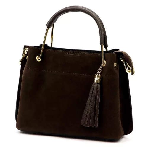 Luka 26-046 barna női velúr bőr kézitáska 26 x 22 x 14 cm