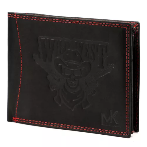 Money Kepper CDD 5600 WILD WEST fekete-piros férfi bőr pénztárca, Western motívummal 12.5 x 10 x 2.5 cm