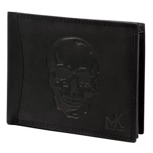 Money Kepper CDD 5600 SKULL fekete férfi bőr pénztárca, koponya mintával 12.5 x 10 x 2.5 cm